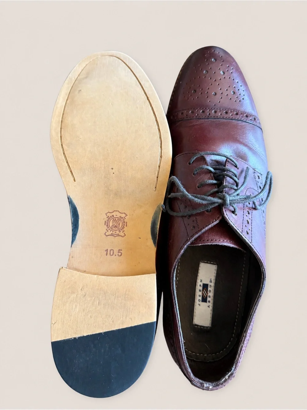 Joseph Abboud Men’s 10.5 Burgundy Leather Brogue Cap Toe Dress Shoes